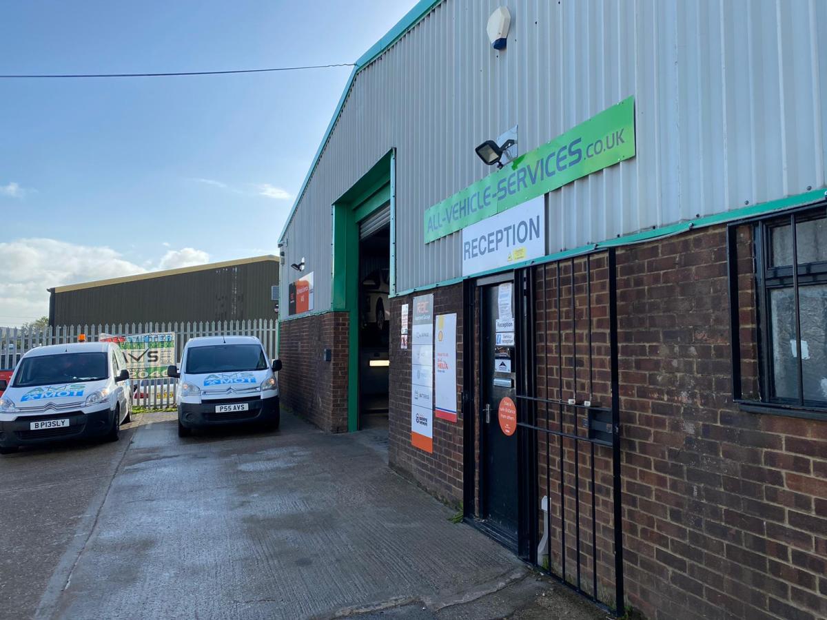 Outside the All Vehicle Services workshop in Sittingbourne